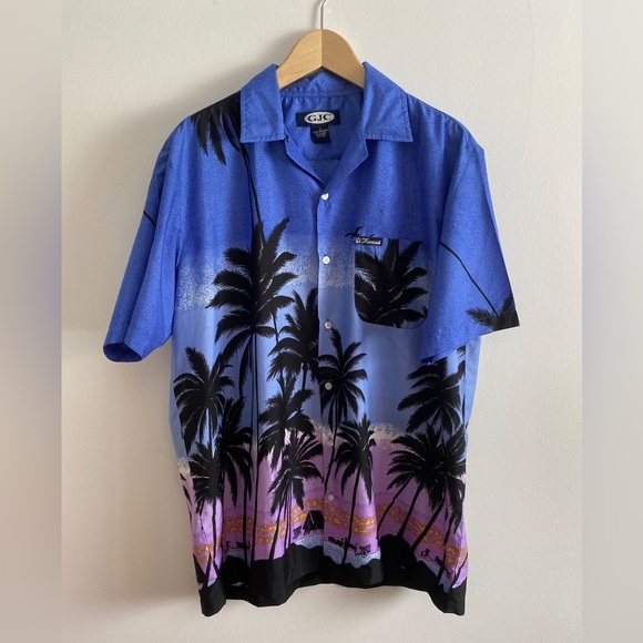 GJC VTG Hawaiian Style Short Sleeve Botton Down Shirt Men Size Large St. Thomas - Picture 1 of 14